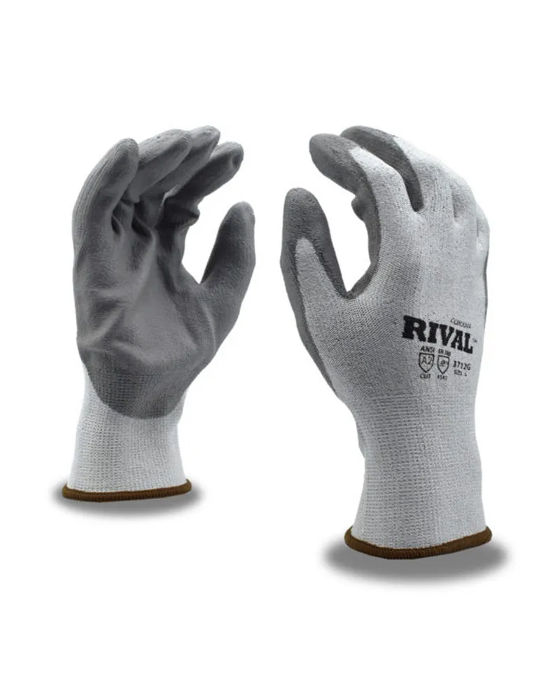 (12 Pairs) Rival™ Gray 13-gauge HPPE Shell, Gray Polyurethane Palm Coating, ANSI Cut Level A2