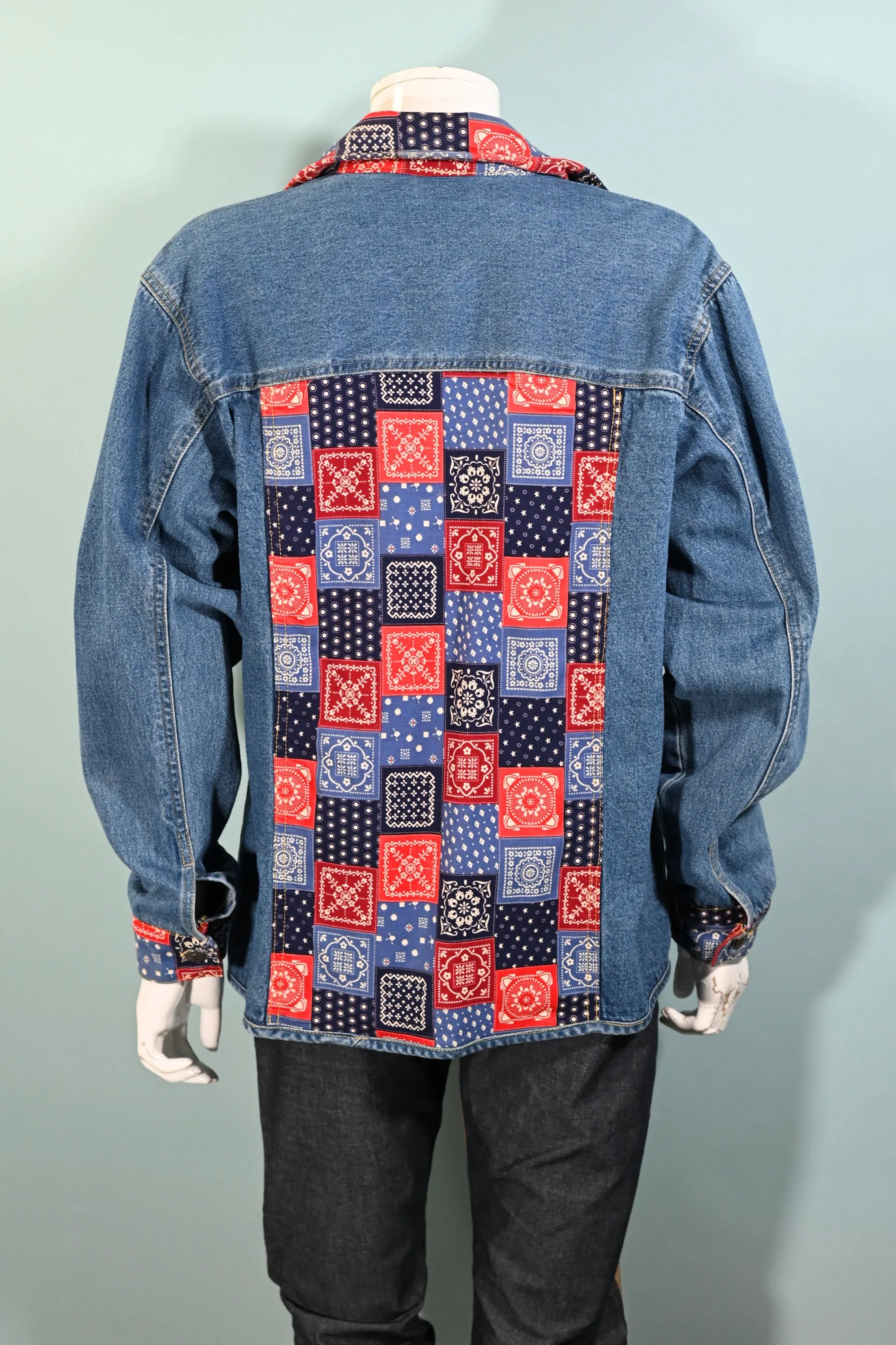 90s Denim Chore Jacket Bandana Accents L