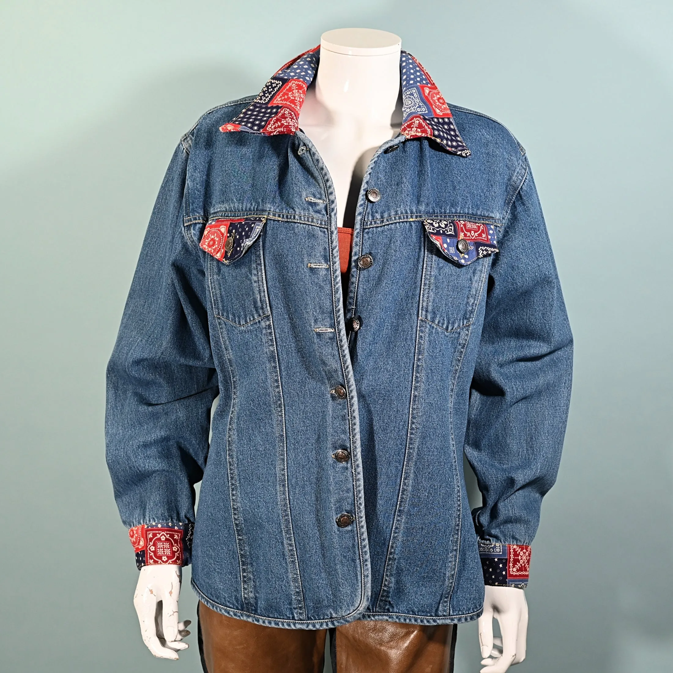 90s Denim Chore Jacket Bandana Accents L