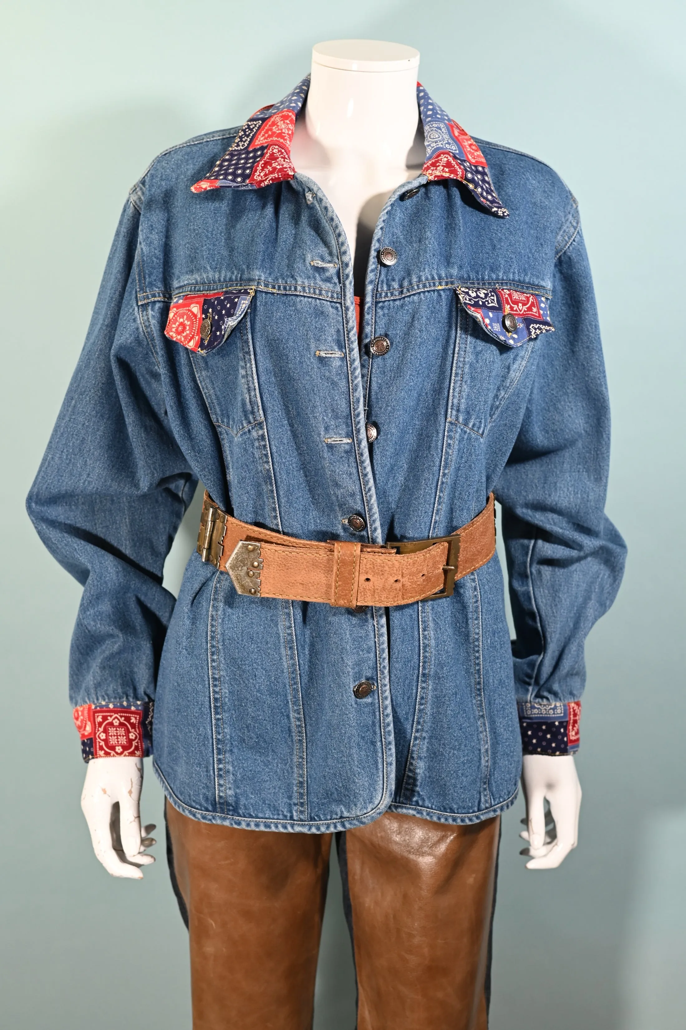 90s Denim Chore Jacket Bandana Accents L