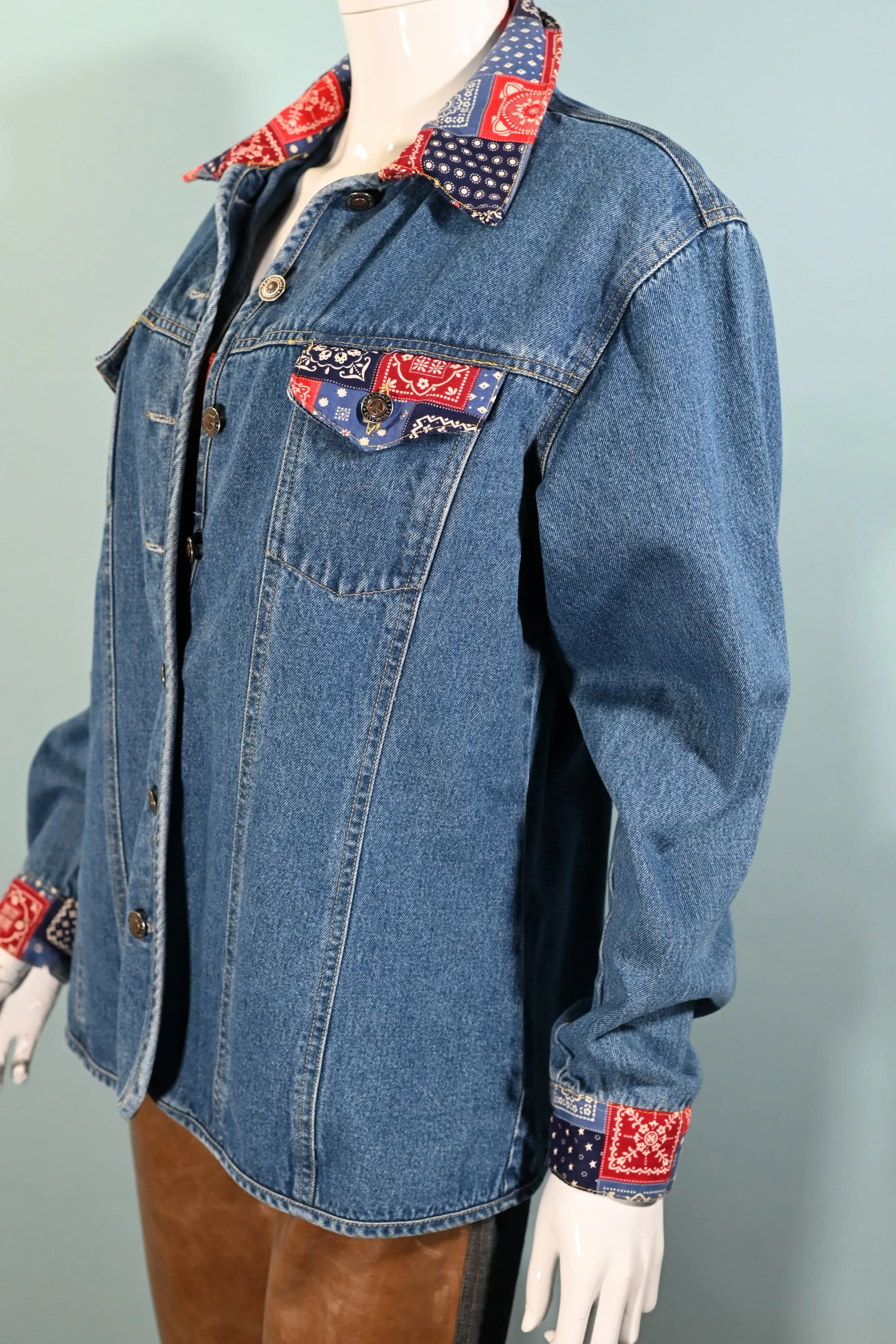 90s Denim Chore Jacket Bandana Accents L