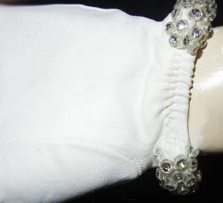 ABSOLUTELY GORGEOUS VINTAGE '50s ELAYNE GLOVES WITH A ROLLED CUFF ENCRUSTED WITH BRILLIANTLY SPARKLING RHINESTONE