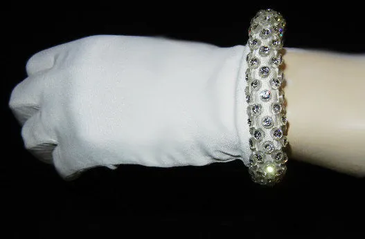 ABSOLUTELY GORGEOUS VINTAGE '50s ELAYNE GLOVES WITH A ROLLED CUFF ENCRUSTED WITH BRILLIANTLY SPARKLING RHINESTONE