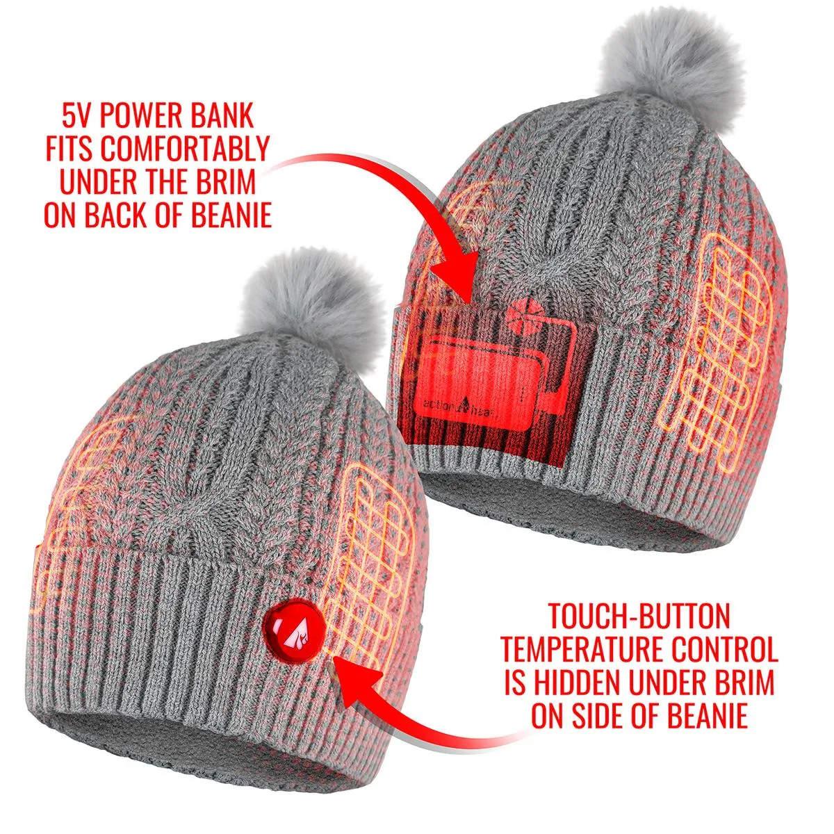 ActionHeat 5V Battery Heated Cable Knit Hat & Slippers Bundle