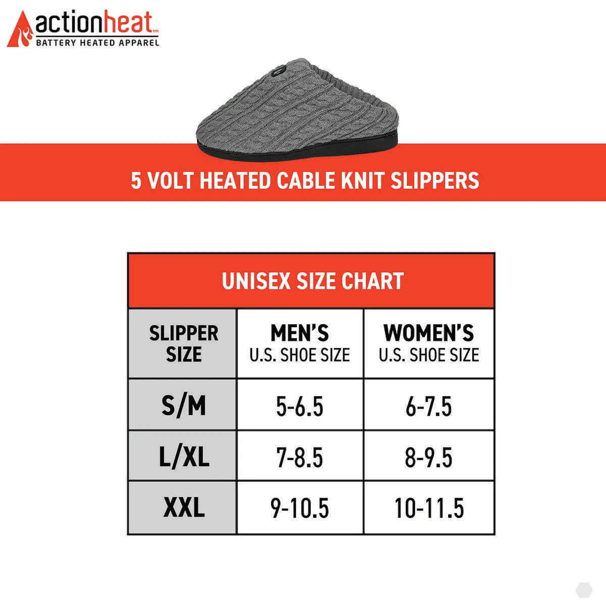 ActionHeat 5V Battery Heated Cable Knit Hat & Slippers Bundle