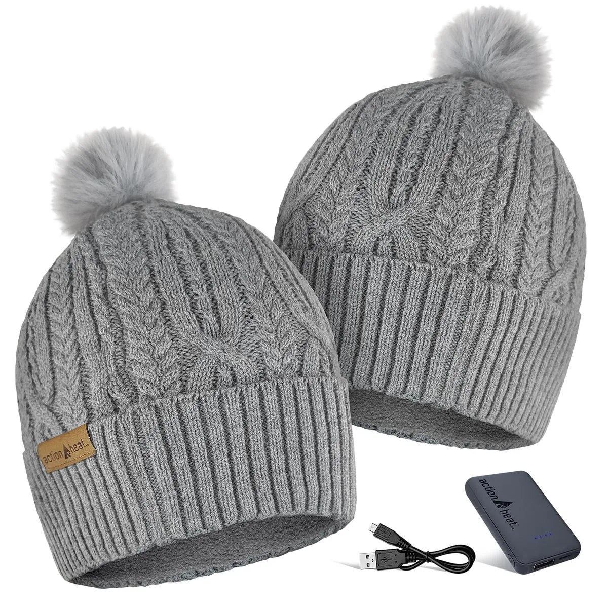 ActionHeat 5V Battery Heated Cable Knit Hat & Slippers Bundle