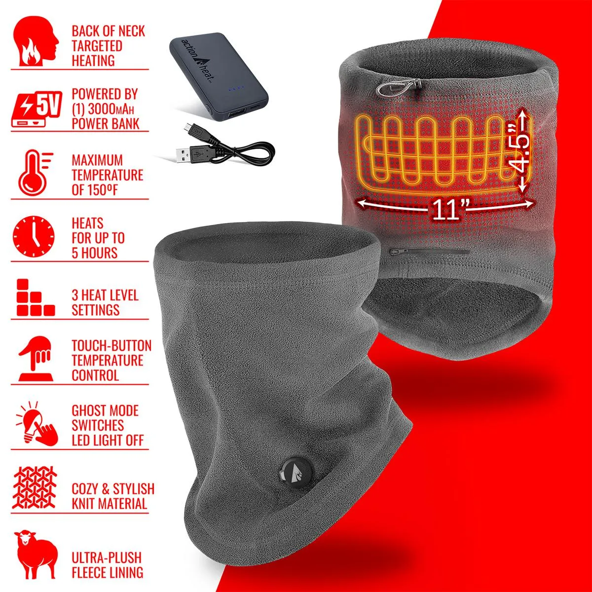 ActionHeat 5V Battery Heated Fleece Gaiter