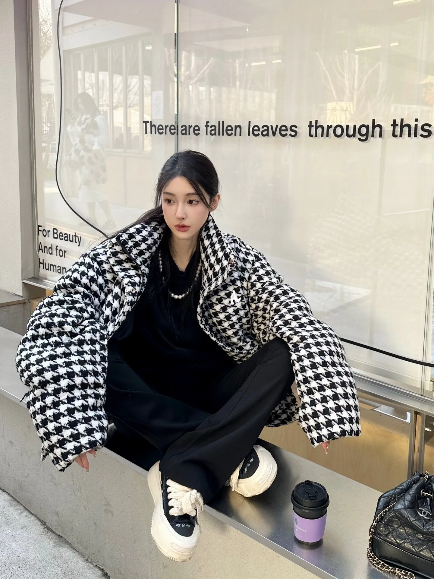 AINTSHY Black&White Plaid Down Jacket