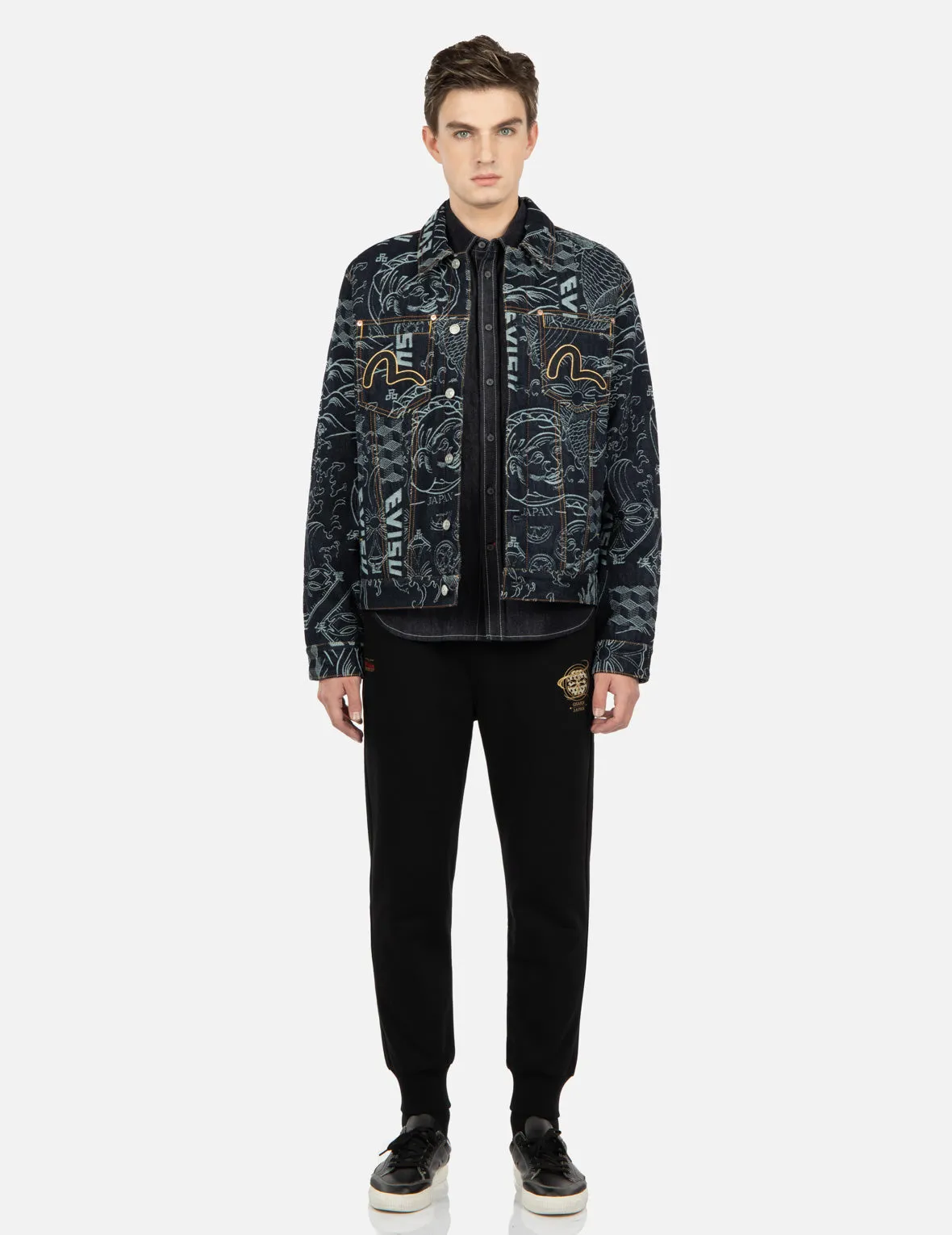 Allover Japanese Pattern Jacquard Denim Jacket