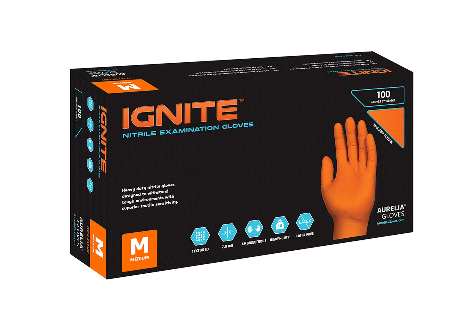 Aurelia Ignite Orange Nitrile Gloves (10 mil) | Diamond Texture | Case of 1000