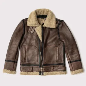 Aviator Brown Shearling Leather Jacket for Men