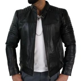 Aviatrix Mens Genuine Real Leather Black Biker Jacket Retro Vintage Tailored Fit