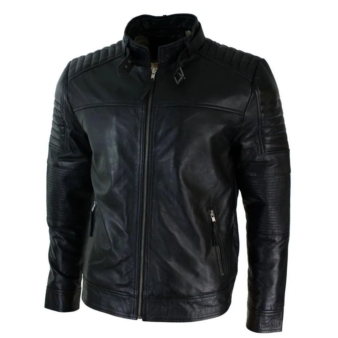 Aviatrix Mens Genuine Real Leather Black Biker Jacket Retro Vintage Tailored Fit