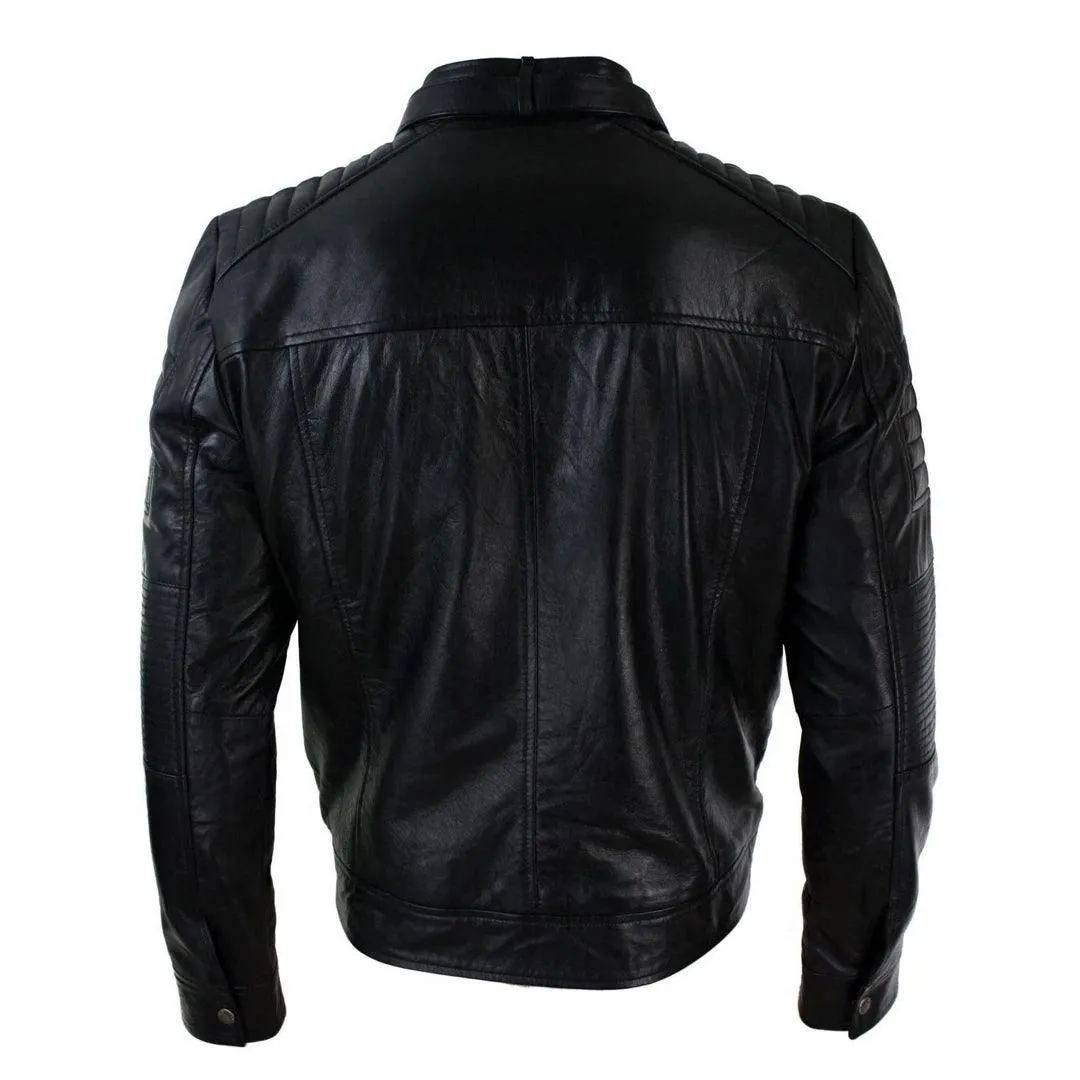 Aviatrix Mens Genuine Real Leather Black Biker Jacket Retro Vintage Tailored Fit