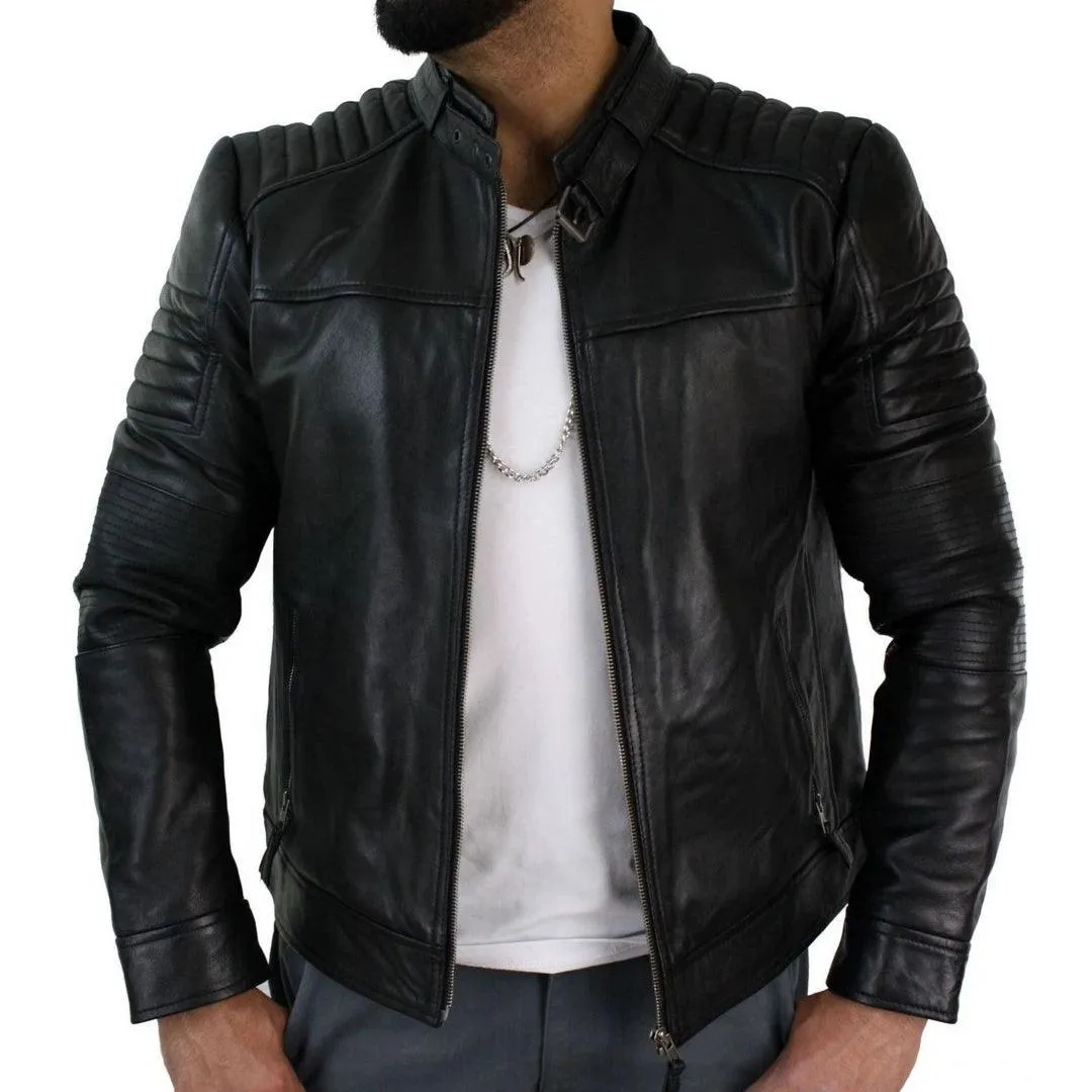 Aviatrix Mens Genuine Real Leather Black Biker Jacket Retro Vintage Tailored Fit