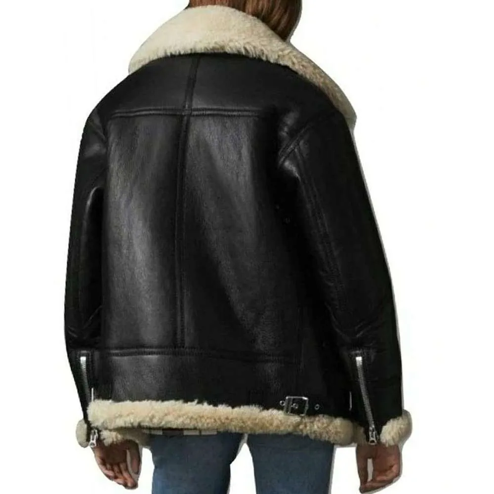 B3 Bomber Aviator Flying Black Leather Jacket Women