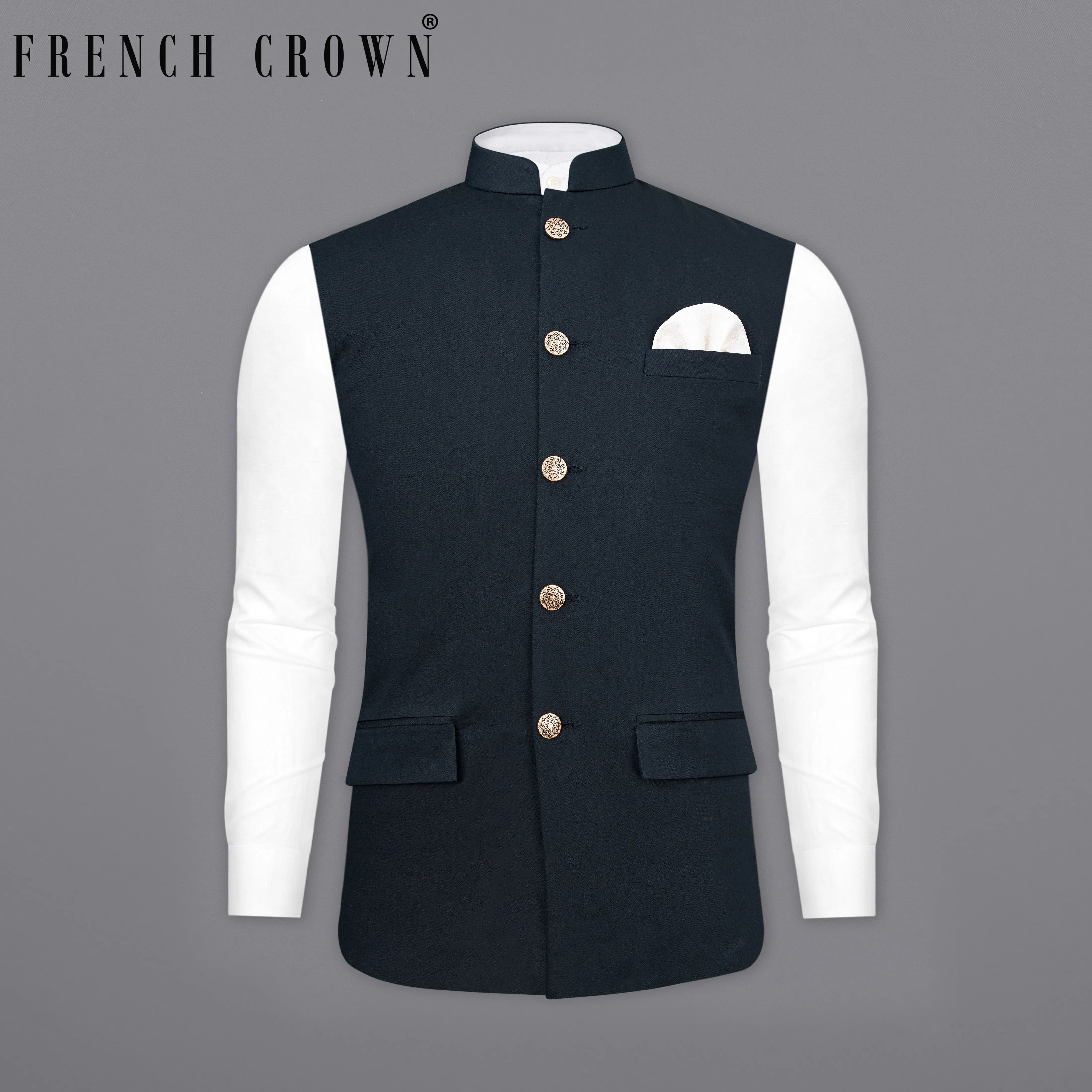 Baltic Sea Blue Premium Cotton Nehru Jacket