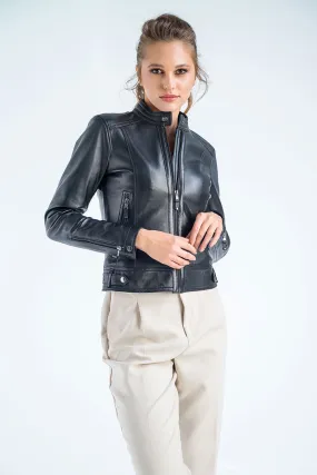 Black Genuine Cropped Leather Jacket