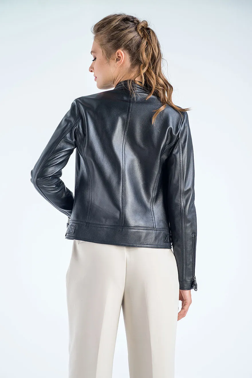 Black Genuine Cropped Leather Jacket