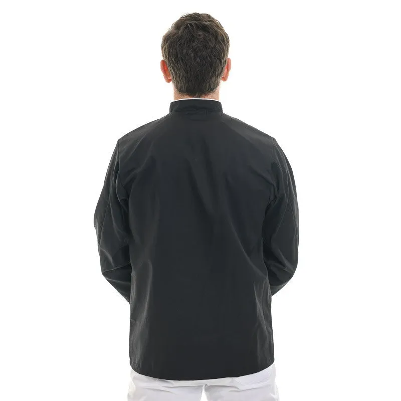 Black Long Sleeve Kitchen Coat with Long White Piping - MANELLI