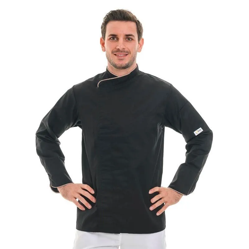 Black Short Sleeve or Long Sleeve Chef Coat with Beige Piping - MANELLI