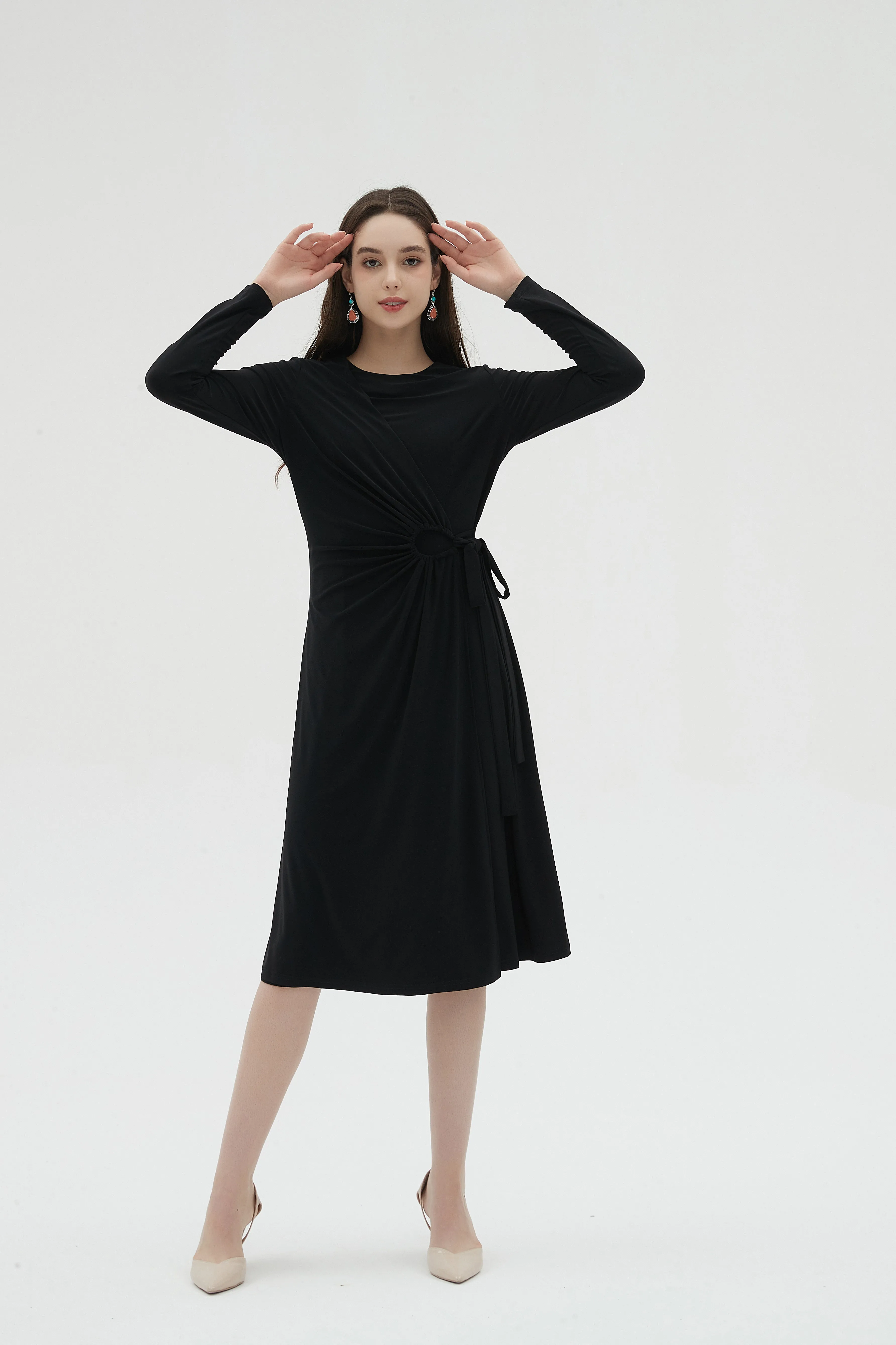 BLACK STRETCH WRAP DRESS byMM