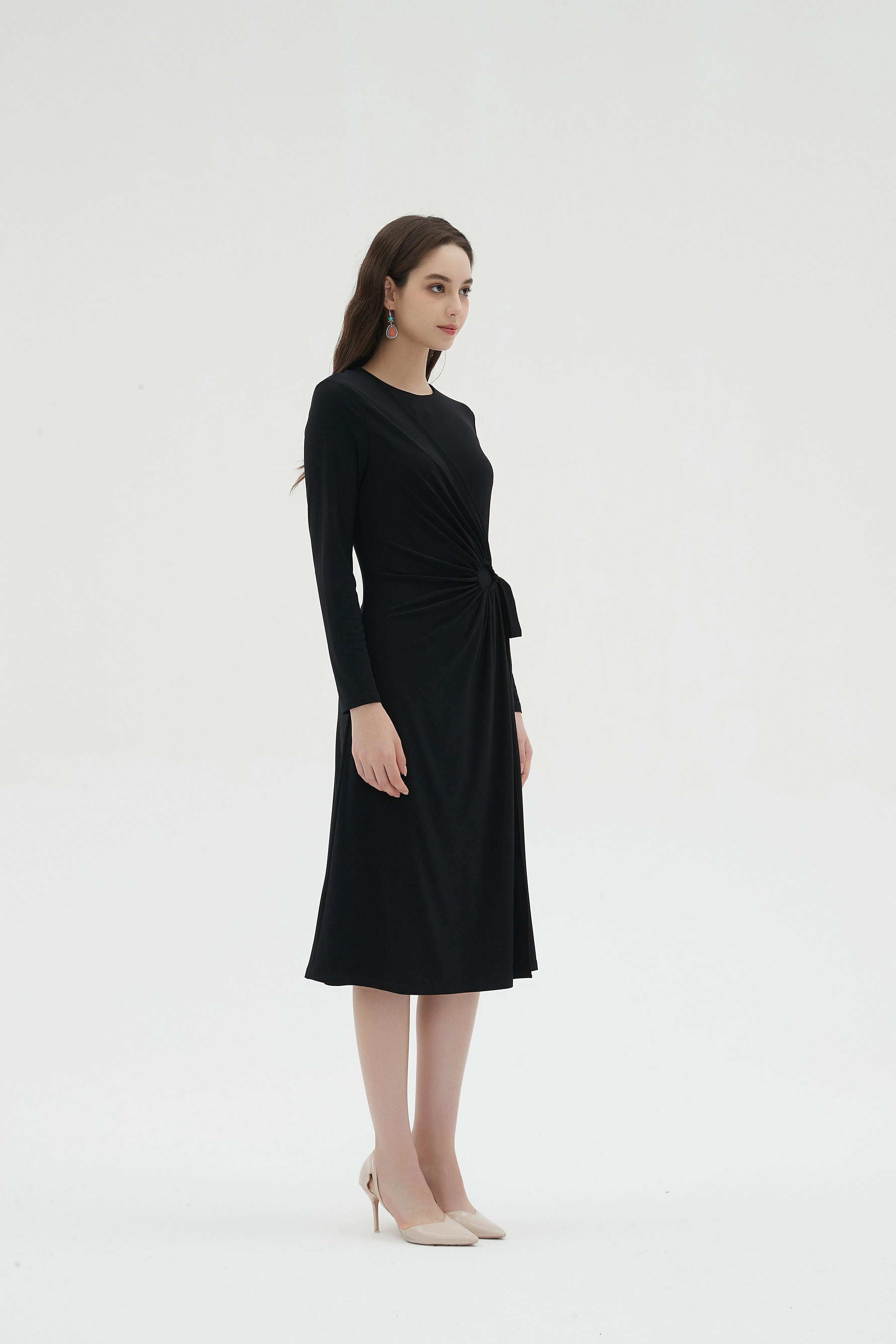 BLACK STRETCH WRAP DRESS byMM