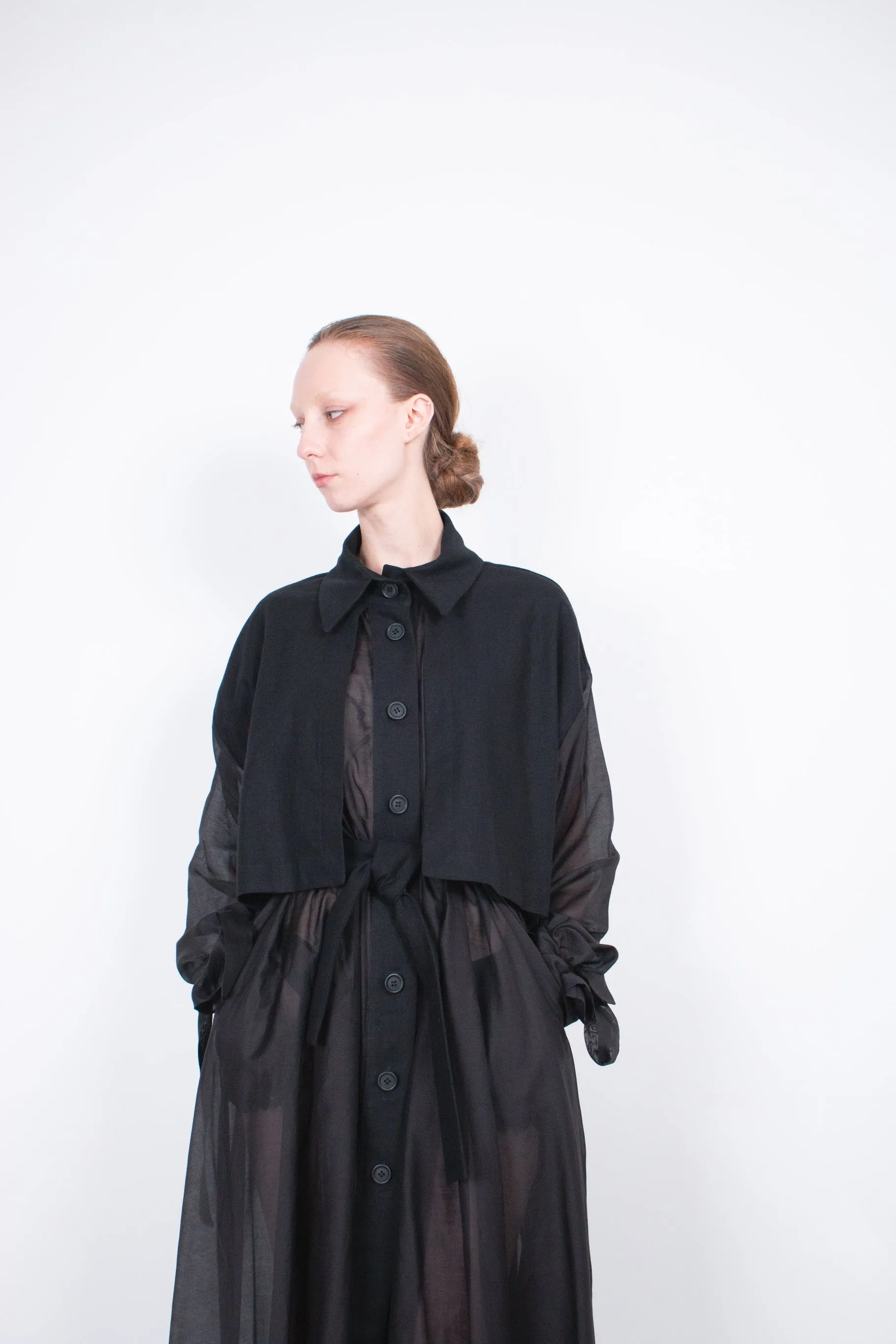 Black Transparent Silk Trench Coat