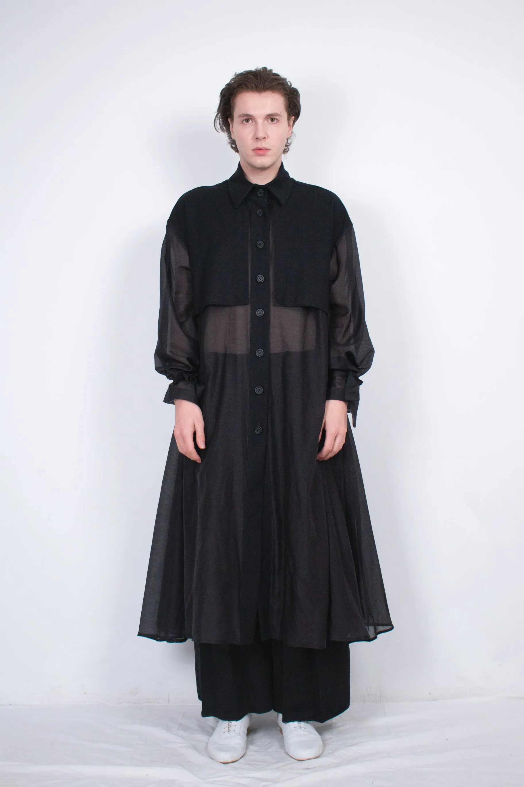 Black Transparent Silk Trench Coat