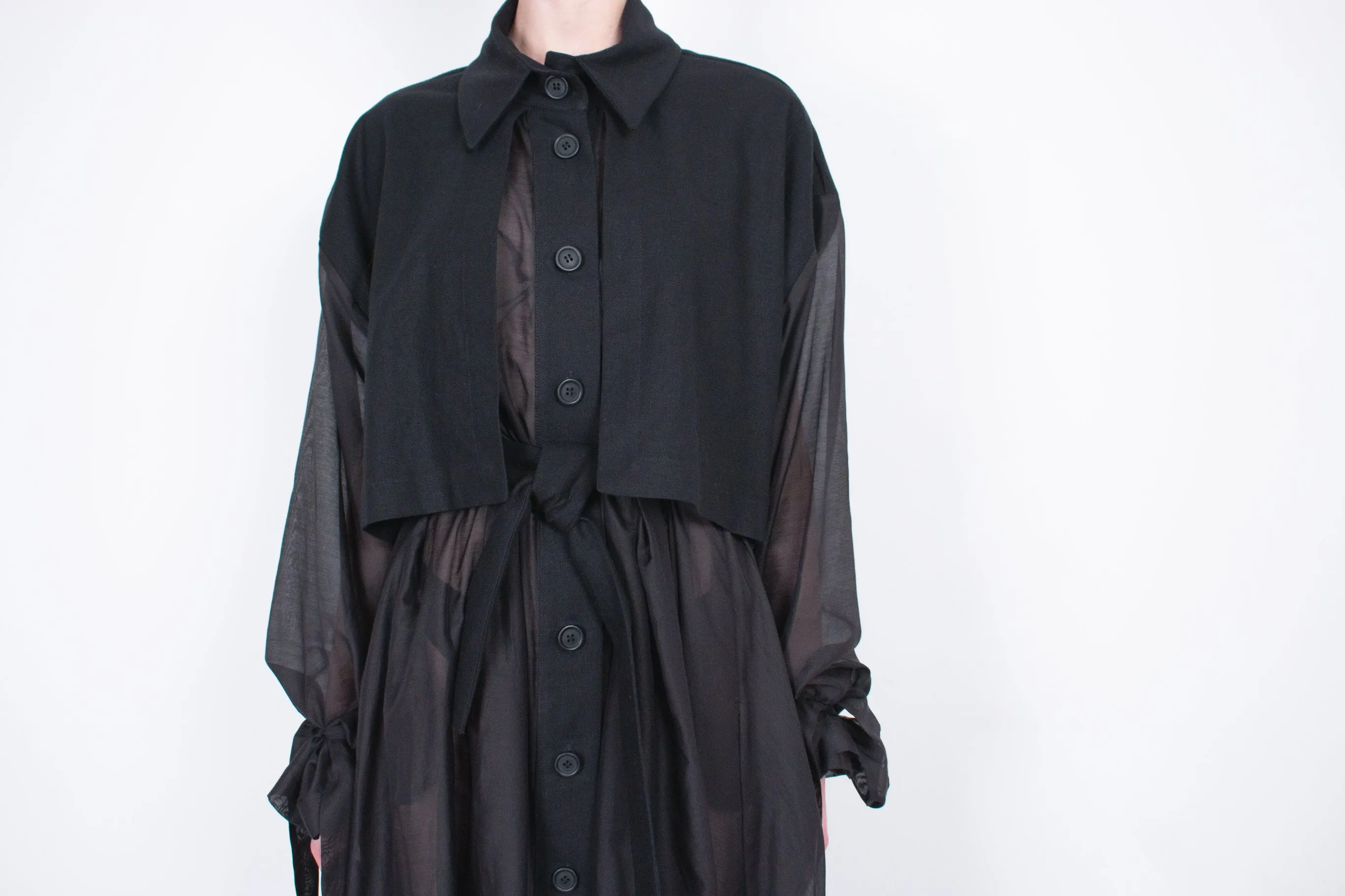 Black Transparent Silk Trench Coat