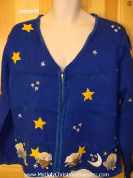 Blue 2sided Cheap Christmas Sweater with Angels