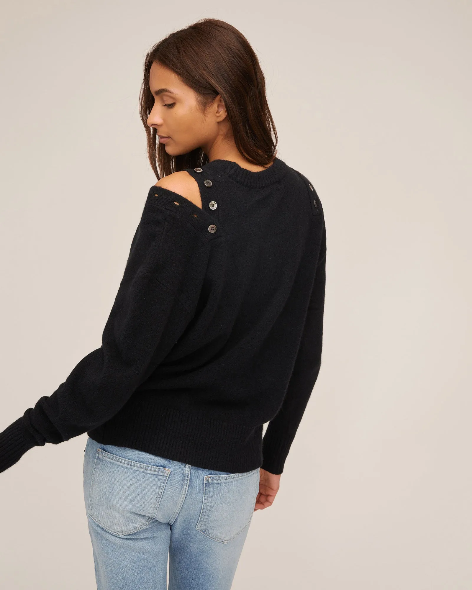 Braxton Double Button Crewneck Sweater in Black