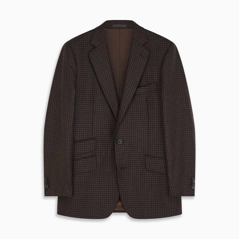 Brown and Navy Checked Wool Barrington Blazer