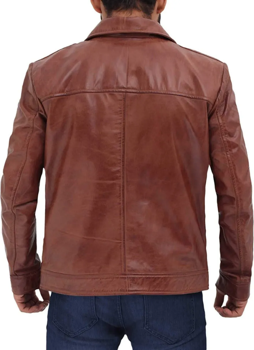 Brown Leather Zip up Jacket