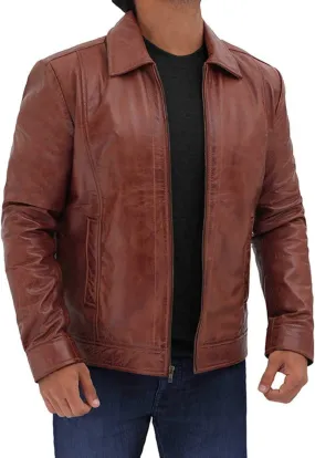 Brown Leather Zip up Jacket