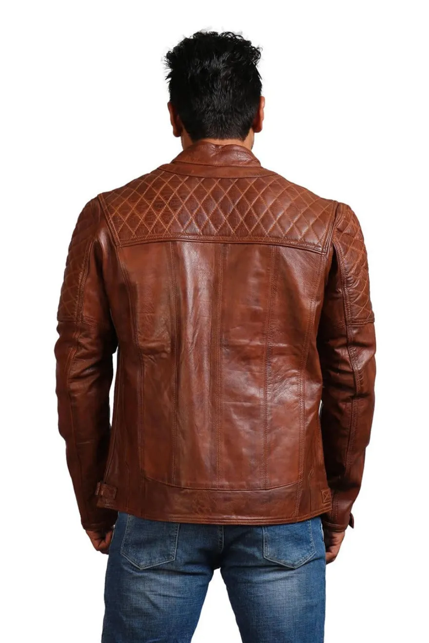 Brown Racer Leather Jacket  ChersDelights Leather