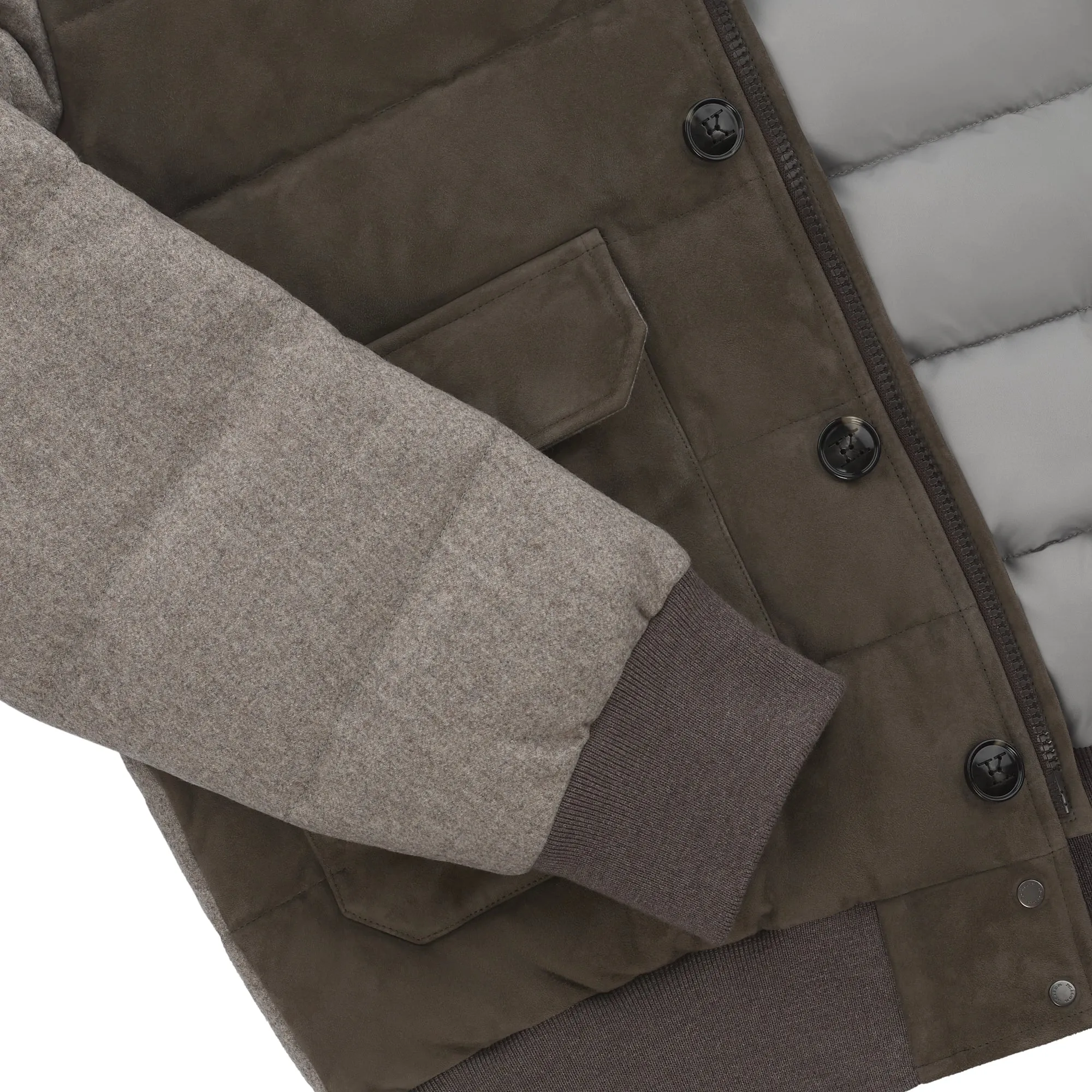 Calf Leather Down Jacket in Taupe