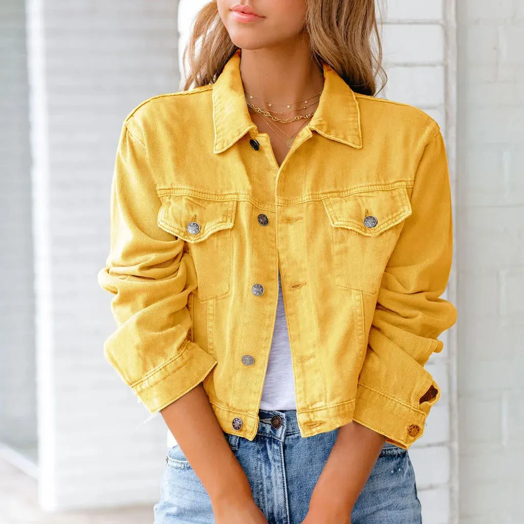 Chic Button Down Denim Jacket Jacket