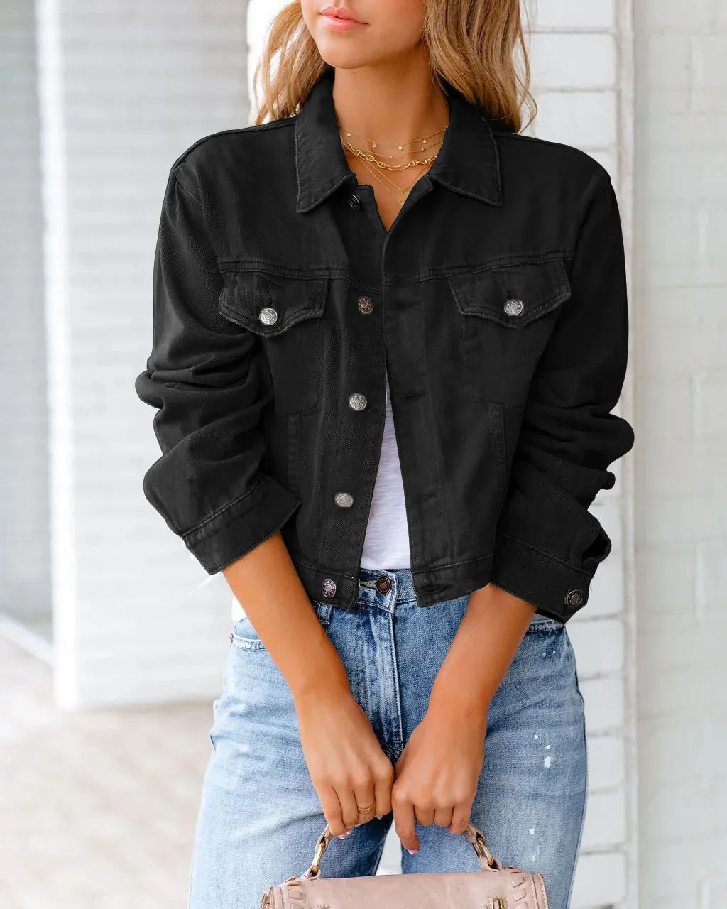 Chic Button Down Denim Jacket Jacket