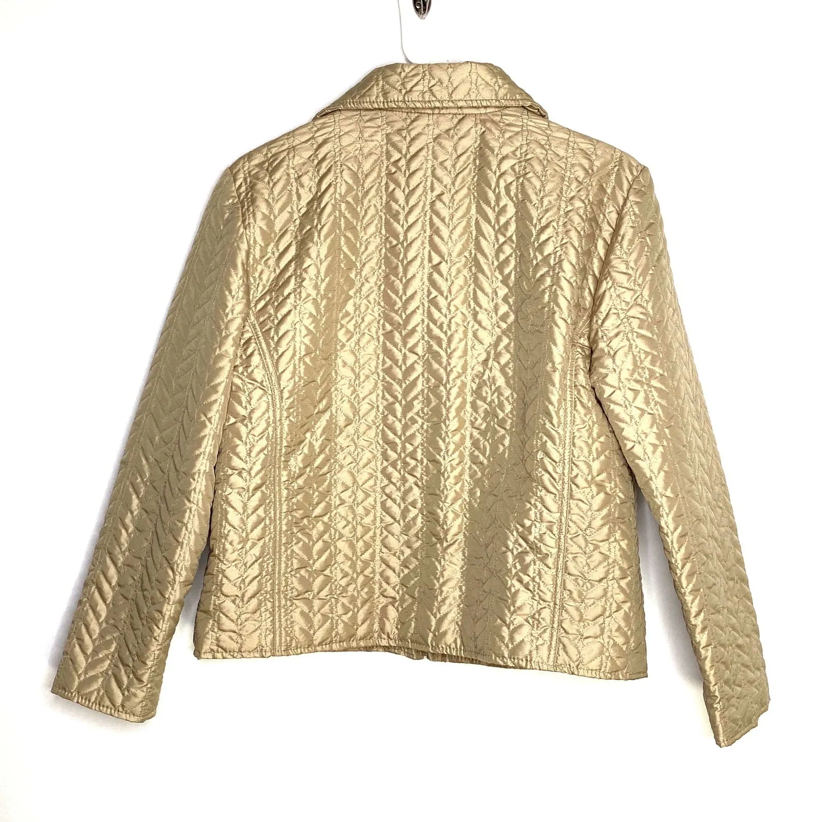 Chicos Womens Size 1 Shiny Gold Quilted Zip-Up Jacket L/s