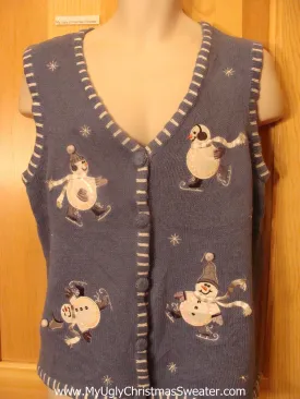 Christmas SweaterVest with Skating Snowmen