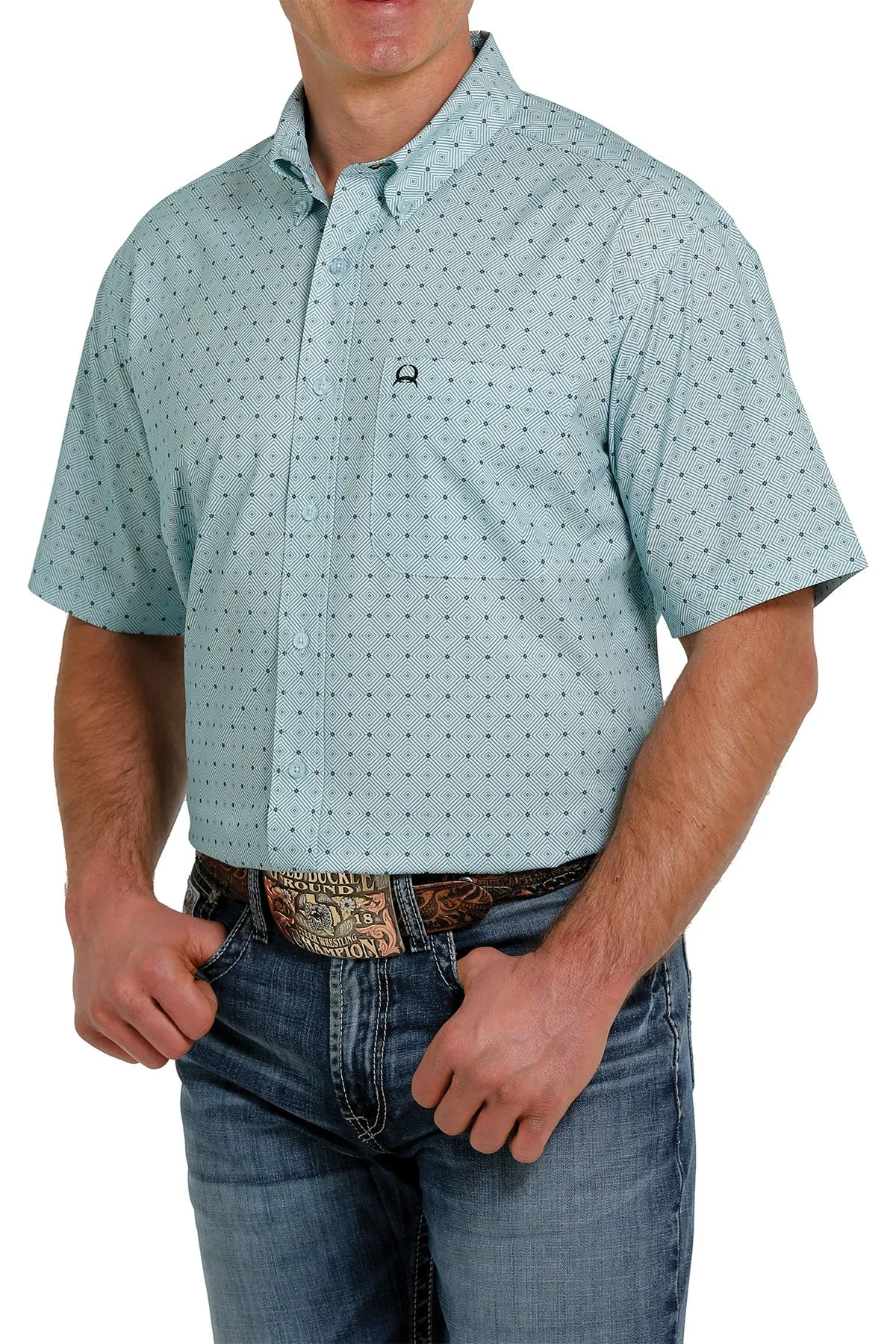 Cinch® Men's Diamond Print Short Sleeve Button Front Western Shirt