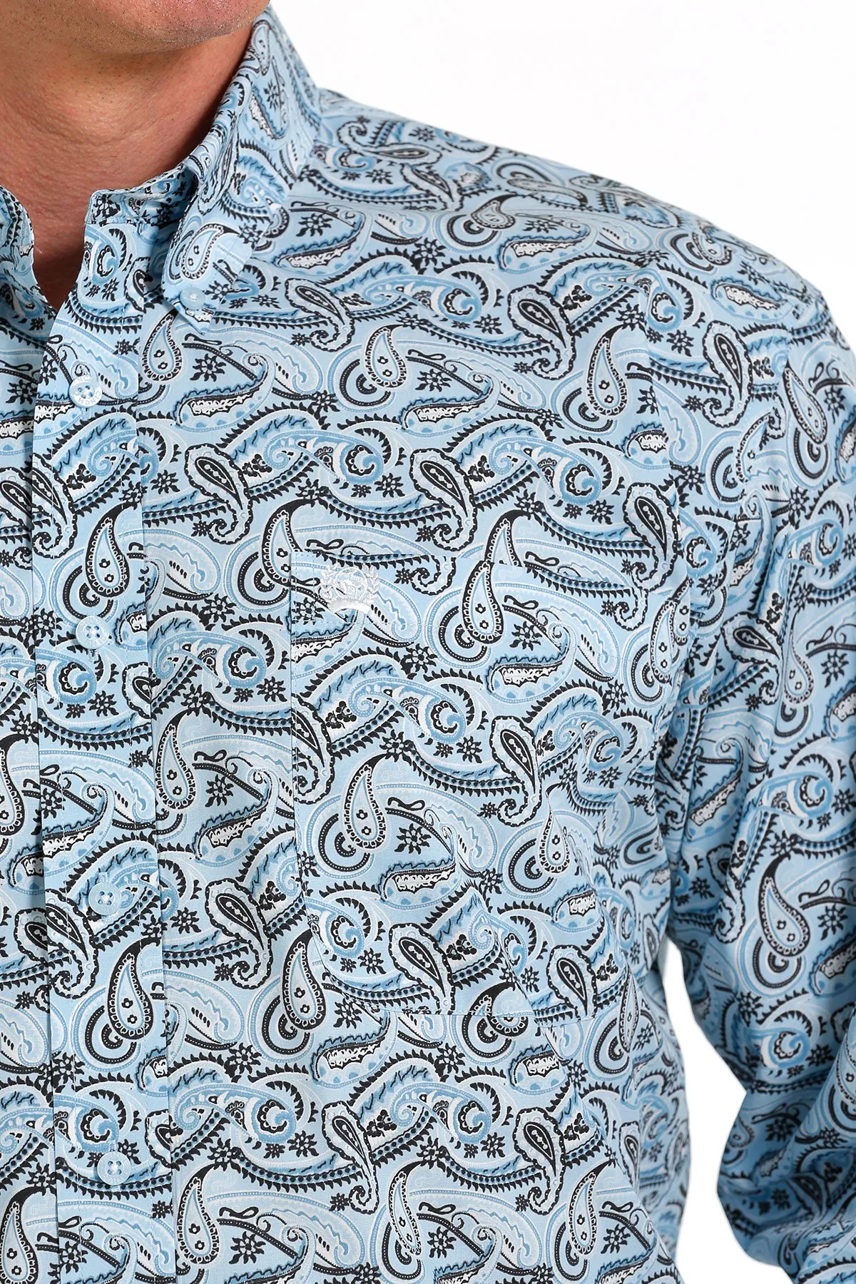 Cinch® Men's Light Blue Paisley Print Long Sleeve Button Front Western Shirt