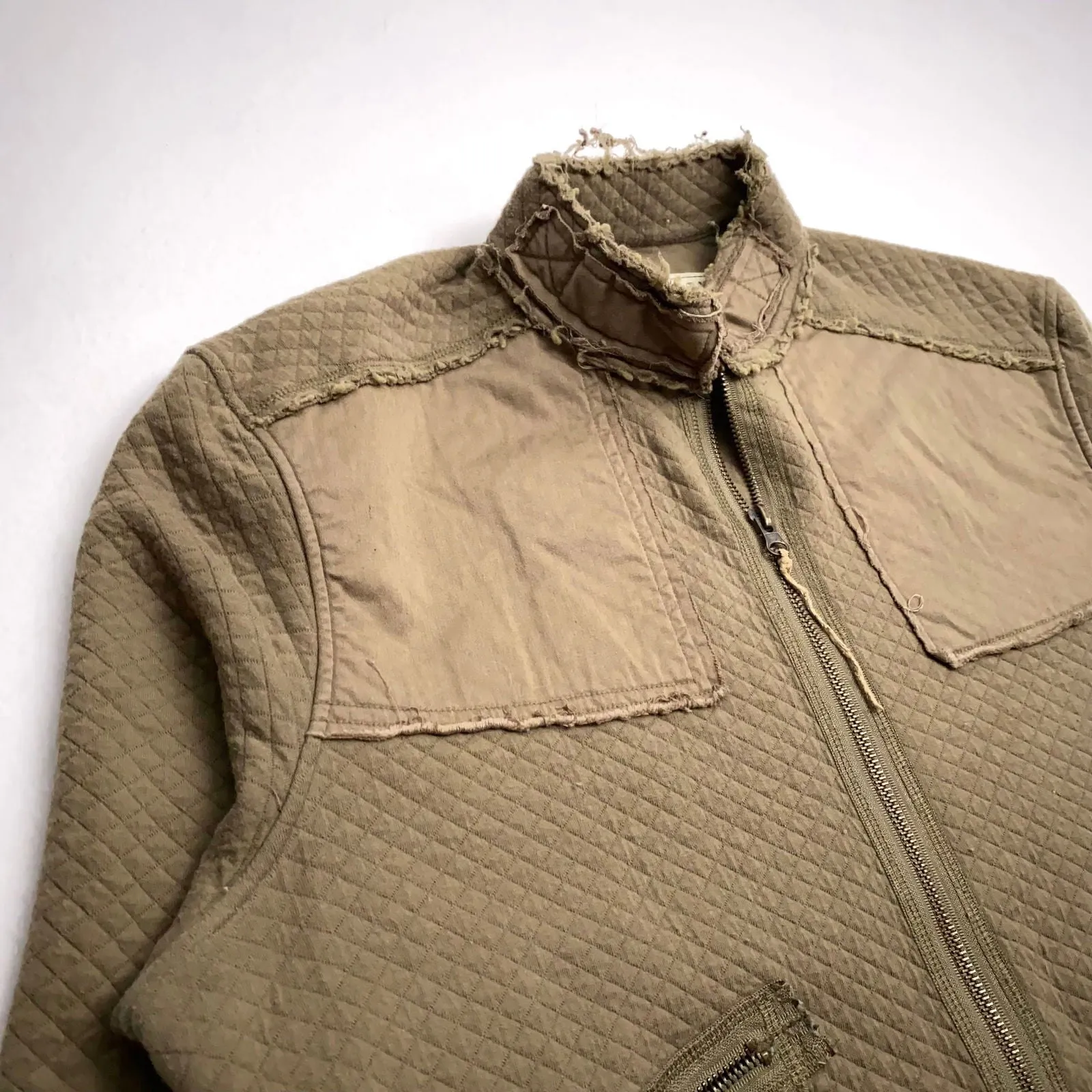 Civility Womens Quilted Utility Jacket | Large | Distressed Olive Green | Zipper Front | Pre-Owned