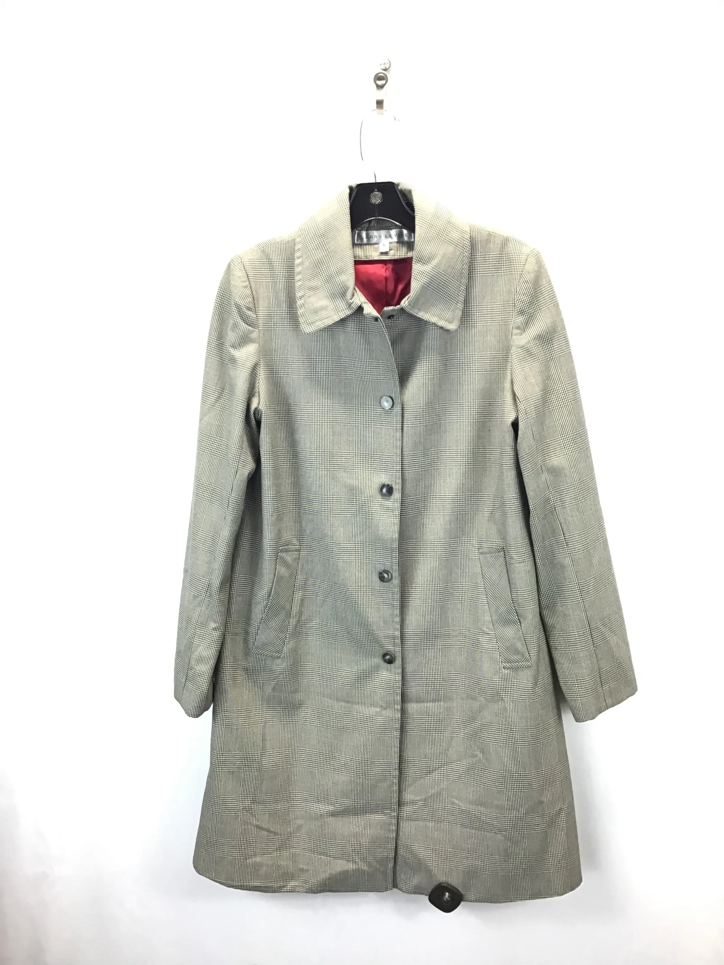 Coat Trench Coat By Larry Levine In Plaid Pattern, Size: S