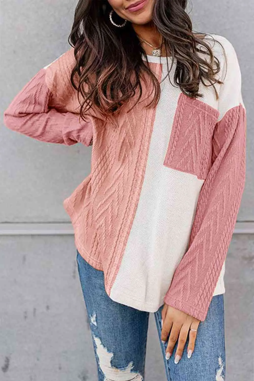 Color Block Cable Knit Sweater - 2 colors