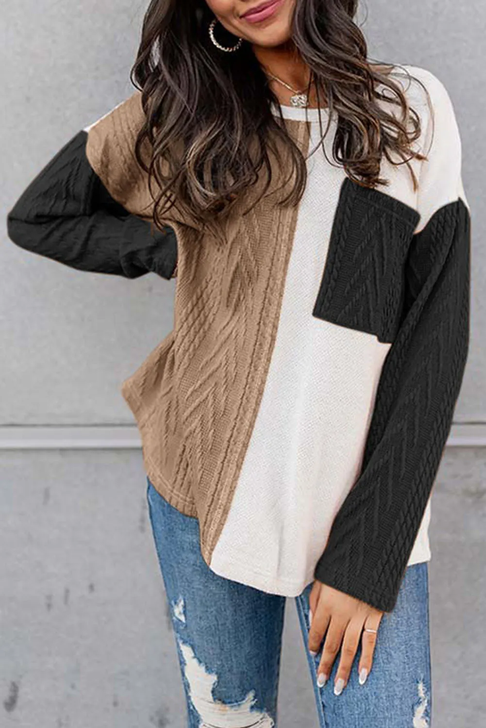 Color Block Cable Knit Sweater - 2 colors