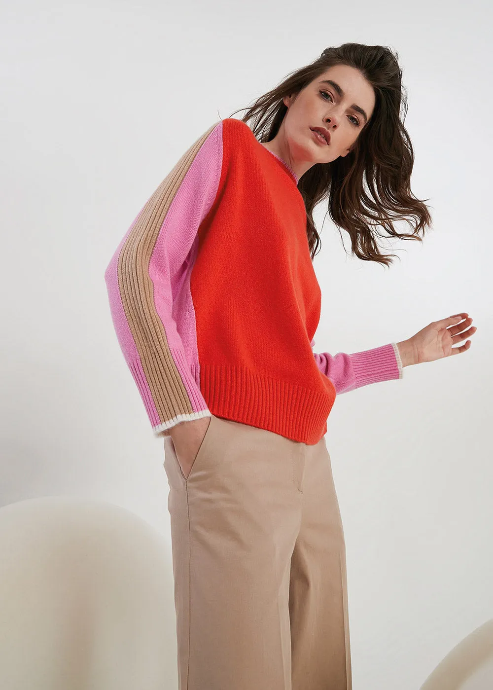 Color Blocked Cashmere Sweater - Blue