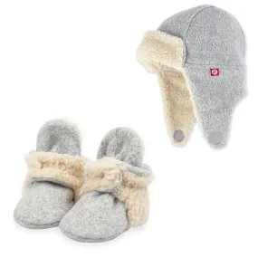 Cozie Furry Bootie & Trapper Hat Set - Heather Gray