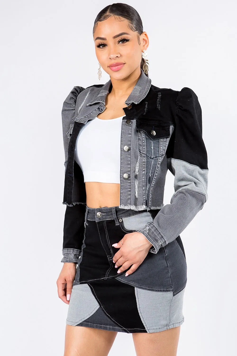 Cropped Patchwork Denim Jacket